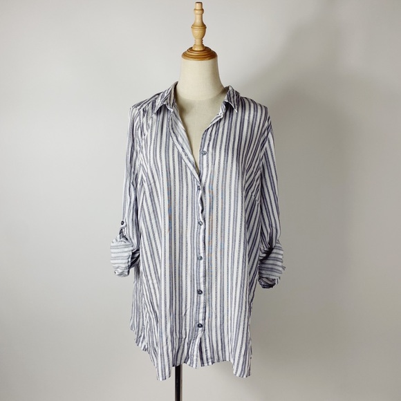 Cynthia Rowley Tops - CYNTHIA ROWLEY Striped Button Down Rayon Shirt 1X